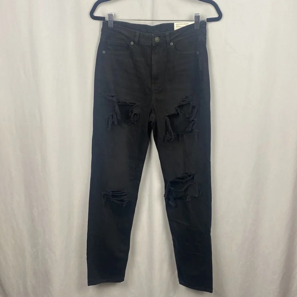 American Eagle Outfitters AE Ripped Mom Jean - Destroyed Black - Size 6 X-Long - Picture 3 of 15
